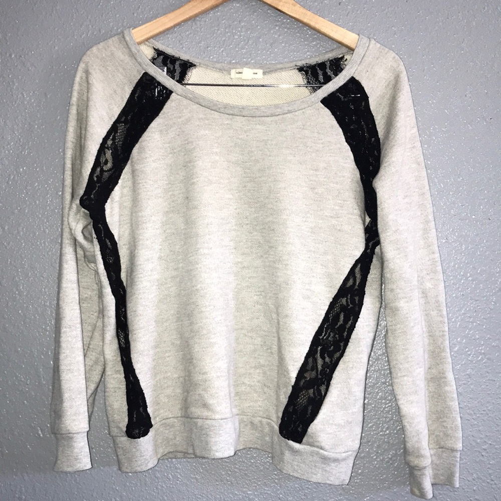 Silence+Noise grey crewneck black floral embroider